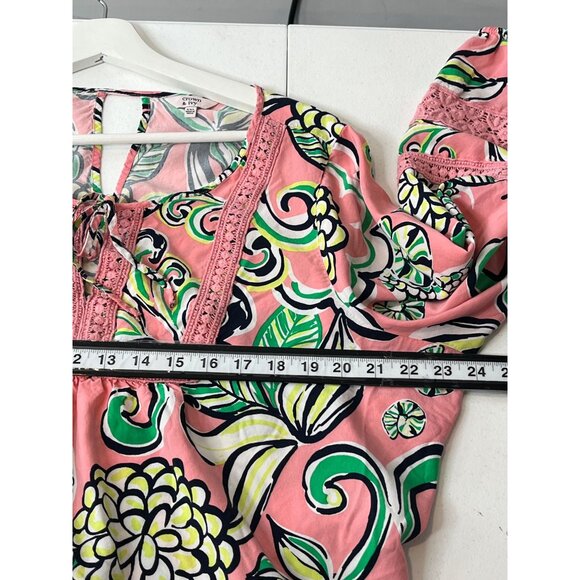 Crown and Ivy Top Womens XXL Shirt Peasant Blouse Pink Green Work Casual Floral - Picture 11 of 16